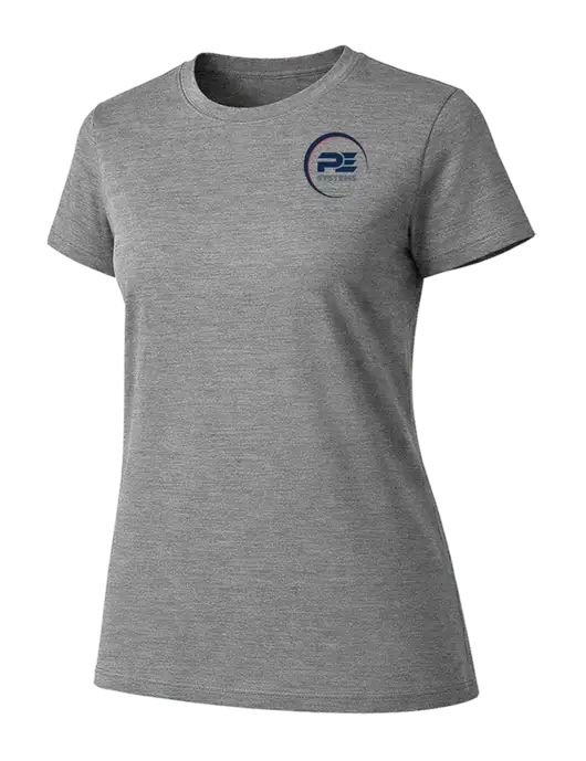 Womens Ring Spun Light Grey Heather 4.5 oz T-Shirt w/PE Systems Logo
