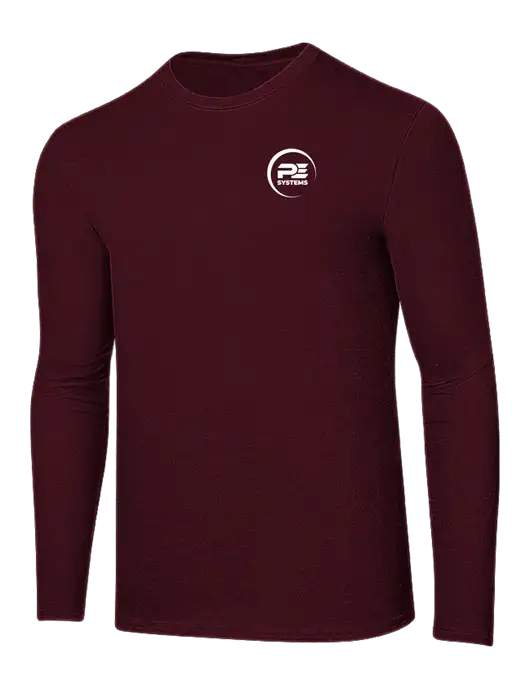 Ring Spun Maroon 4.5 oz Long Sleeve T-Shirt w/PE Systems Logo
