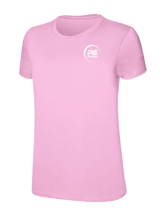 Womens Ring Spun Candy Pink 4.5 oz T-Shirt w/PE Systems Logo