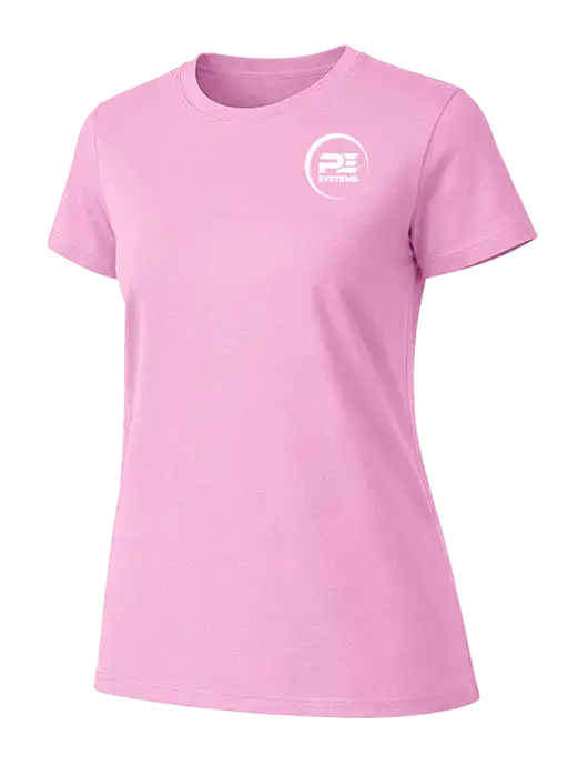 Womens Ring Spun Candy Pink 4.5 oz T-Shirt w/PE Systems Logo