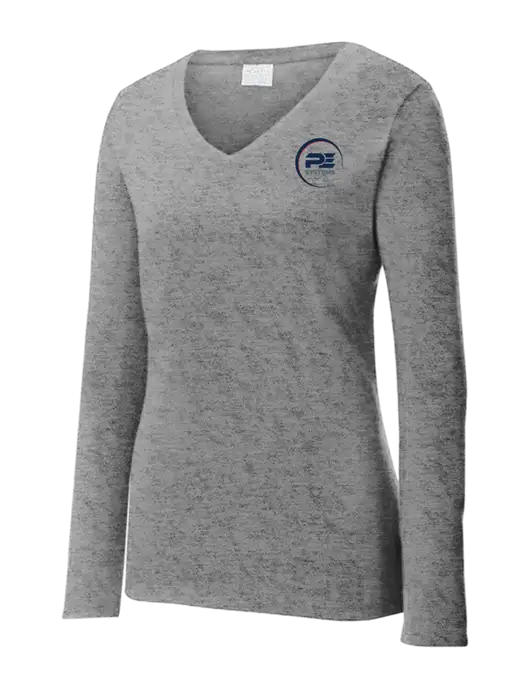 Womens  V-Neck Ring Spun Grey Heather 4.5 oz Long Sleeve T-Shirt w/PE Systems Logo