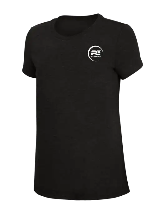 Womens Simply Soft Black 4.5oz Poly/Combed Ring Spun Cotton T-Shirt w/PE Systems Logo