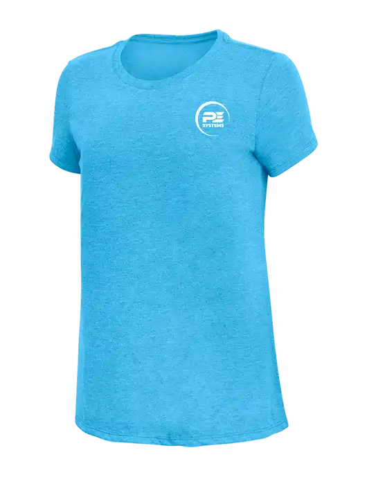 Womens Simply Soft Turquoise Frost 4.5oz  Poly/Combed Ring Spun Cotton T-Shirt w/PE Systems Logo