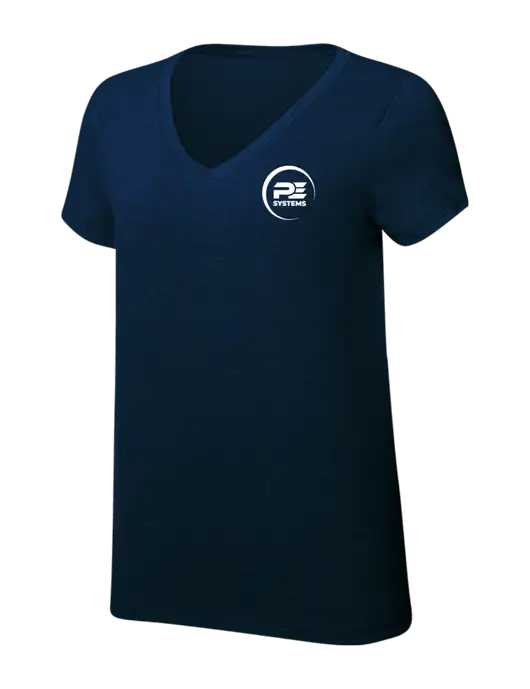 Womens Simply Soft V-Neck New Navy 4.5oz  Poly/Combed Ring Spun Cotton T-Shirt w/PE Systems Logo