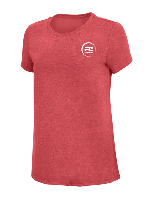 Womens Simply Soft Red Frost 4.5oz Poly/Combed Ring Spun Cotton T-Shirt w/PE Systems Logo