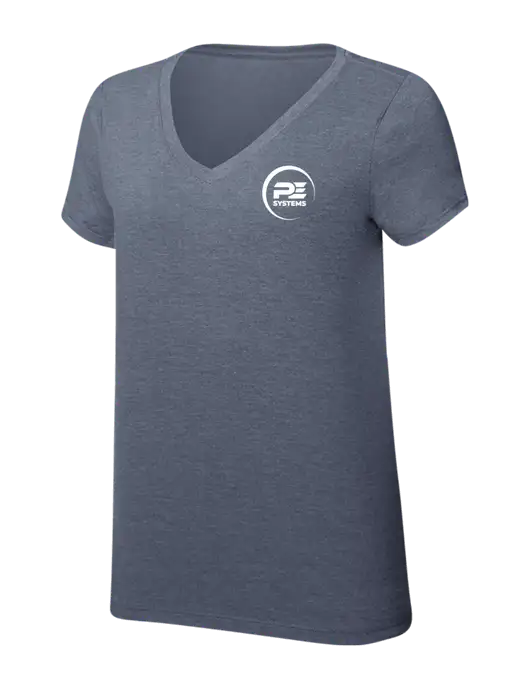 Womens Simply Soft V-Neck Navy Frost 4.5oz  Poly/Combed Ring Spun Cotton T-Shirt w/PE Systems Logo