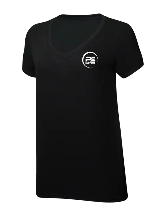 Womens Simply Soft V-Neck Black 4.5oz  Poly/Combed Ring Spun Cotton T-Shirt w/PE Systems Logo