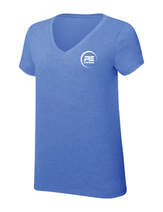 Womens Simply Soft V-Neck Royal Frost 4.5oz  Poly/Combed Ring Spun Cotton T-Shirt w/PE Systems Logo