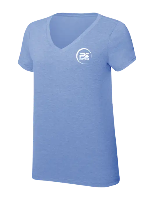Womens Simply Soft V-Neck Maritime Frost 4.5oz  Poly/Combed Ring Spun Cotton T-Shirt w/PE Systems Logo