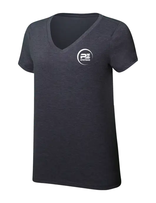 Womens Simply Soft V-Neck Heather Charcoal 4.5oz  Poly/Combed Ring Spun Cotton T-Shirt w/PE Systems Logo