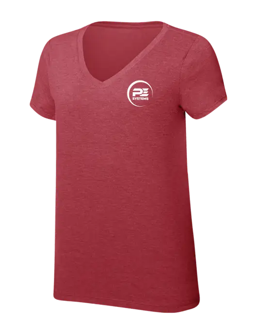 Womens Simply Soft V-Neck Red Frost 4.5oz  Poly/Combed Ring Spun Cotton T-Shirt w/PE Systems Logo