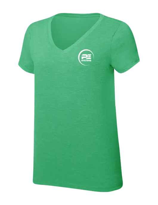 Womens Simply Soft V-Neck Green Frost 4.5oz  Poly/Combed Ring Spun Cotton T-Shirt w/PE Systems Logo