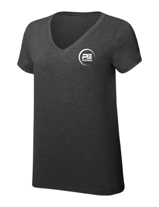 Womens Simply Soft V-Neck Black Frost 4.5oz  Poly/Combed Ring Spun Cotton T-Shirt w/PE Systems Logo