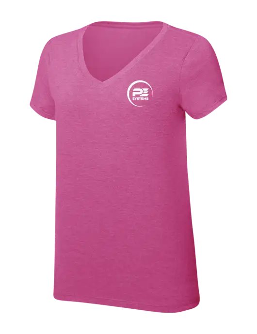 Womens Simply Soft V-Neck Fuschia Frost 4.5oz  Poly/Combed Ring Spun Cotton T-Shirt w/PE Systems Logo