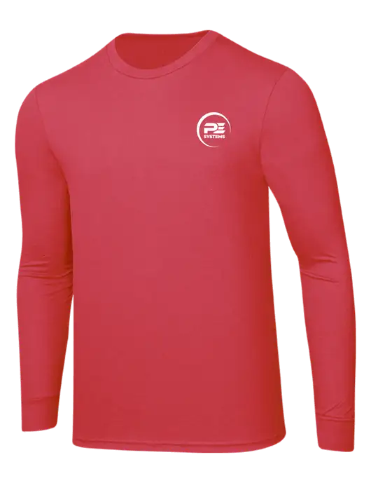 Simply Soft Long Sleeve Red Frost 4.5 oz, Poly/Combed Ring Spun Cotton T-Shirt w/PE Systems Logo