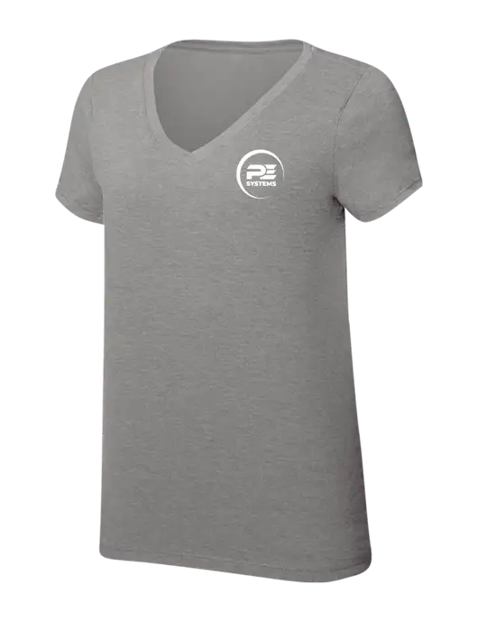 Womens Simply Soft V-Neck Grey Frost 4.5oz  Poly/Combed Ring Spun Cotton T-Shirt w/PE Systems Logo