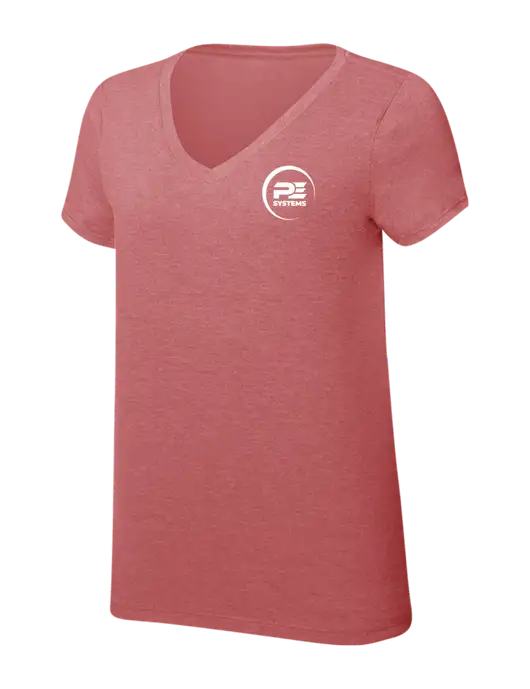 Womens Simply Soft V-Neck Blush Frost 4.5oz  Poly/Combed Ring Spun Cotton T-Shirt w/PE Systems Logo