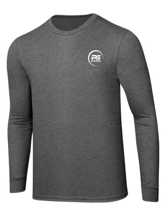 Simply Soft Long Sleeve Medium Grey Frost 4.5 oz, Poly/Combed Ring Spun Cotton T-Shirt w/PE Systems Logo