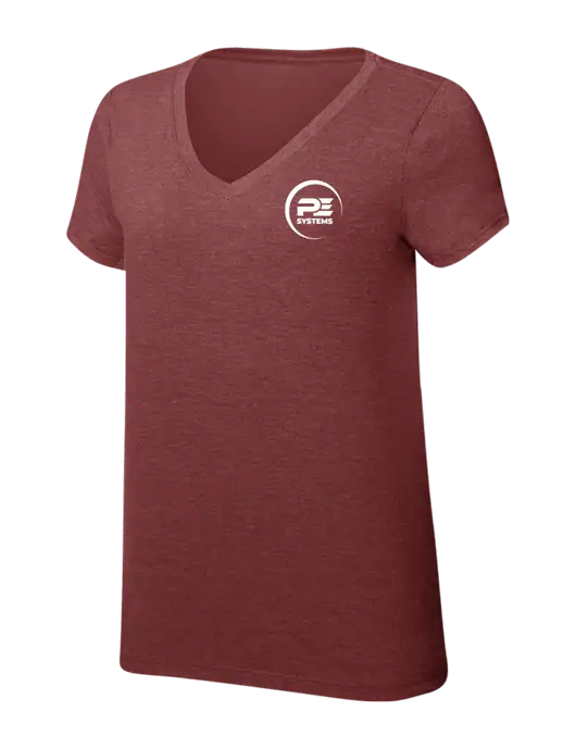 Womens Simply Soft V-Neck Maroon Frost 4.5oz  Poly/Combed Ring Spun Cotton T-Shirt w/PE Systems Logo