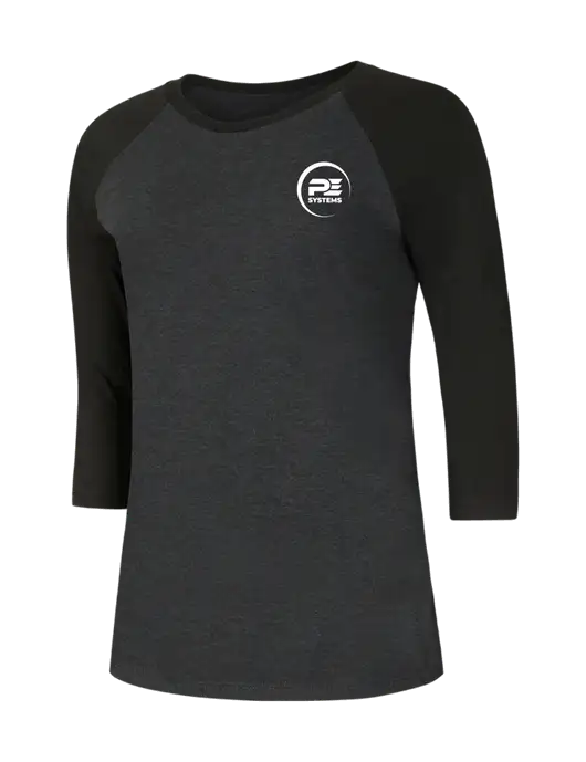 Womens Simply Soft 3/4 Sleeve Black/Black Frost Ring Spun Cotton T-Shirt w/PE Systems Logo