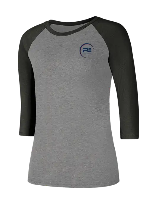 Womens Simply Soft 3/4 Sleeve Black Frost/Grey Frost Ring Spun Cotton T-Shirt w/PE Systems Logo