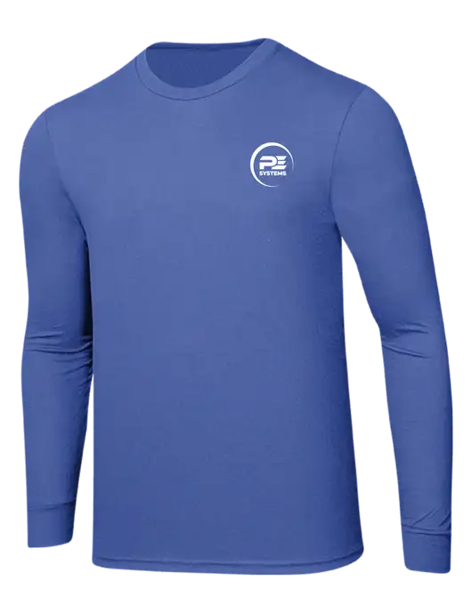 Simply Soft Long Sleeve Royal Frost 4.5 oz, Poly/Combed Ring Spun Cotton T-Shirt w/PE Systems Logo