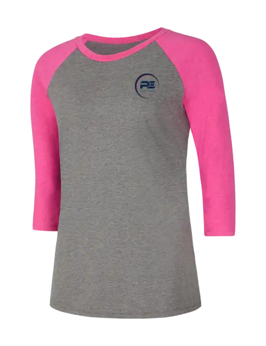 Womens Simply Soft 3/4 Sleeve Fuchsia Frost/Grey Frost Ring Spun Cotton T-Shirt w/PE Systems Logo