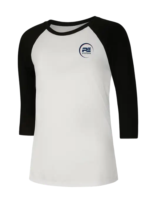 Womens Simply Soft 3/4 Sleeve Black/White Ring Spun Cotton T-Shirt w/PE Systems Logo