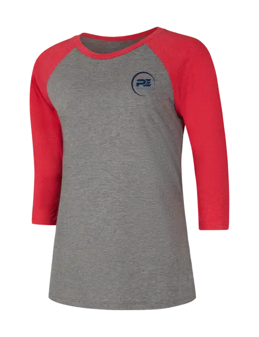 Womens Simply Soft 3/4 Sleeve Red Frost/Grey Frost Ring Spun Cotton T-Shirt w/PE Systems Logo