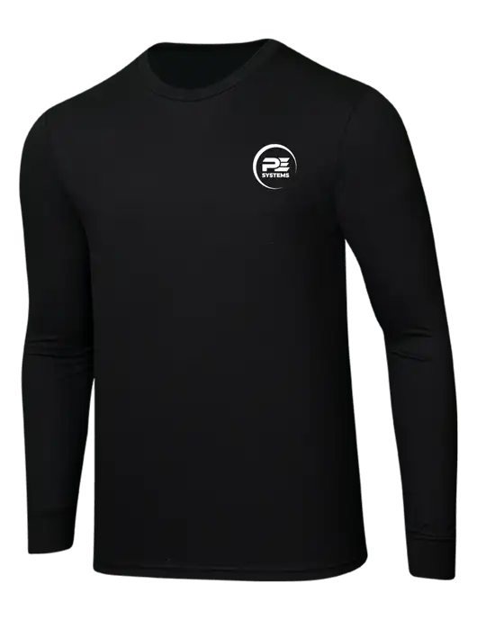 Simply Soft Long Sleeve Black 4.5 oz, Poly/Combed Ring Spun Cotton T-Shirt w/PE Systems Logo