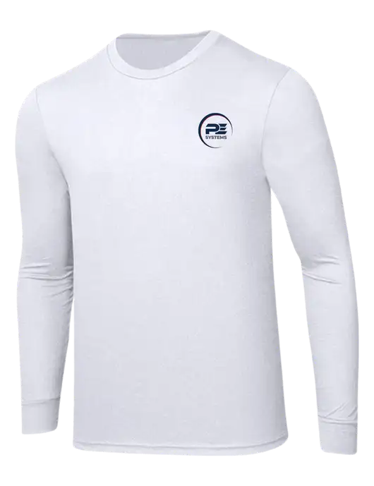 Simply Soft Long Sleeve White 4.5 oz, Poly/Combed Ring Spun Cotton T-Shirt w/PE Systems Logo