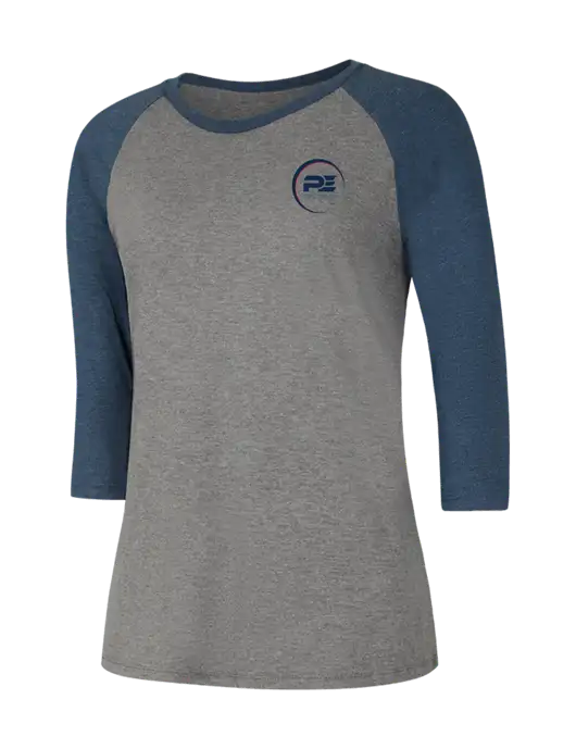 Womens Simply Soft 3/4 Sleeve Navy Frost/Grey Frost Ring Spun Cotton T-Shirt w/PE Systems Logo
