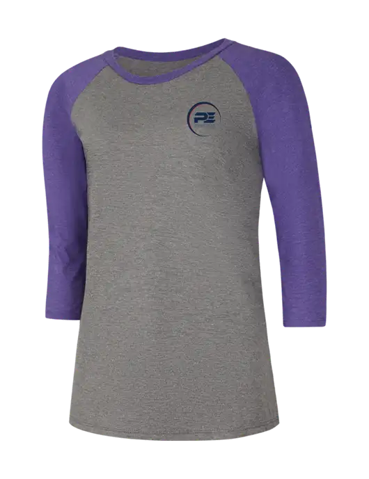 Womens Simply Soft 3/4 Sleeve Purple Frost/Grey Frost Ring Spun Cotton T-Shirt w/PE Systems Logo