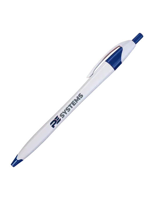 Novella White/Royal Classic Pen - Blue Ink w/PE Systems Logo