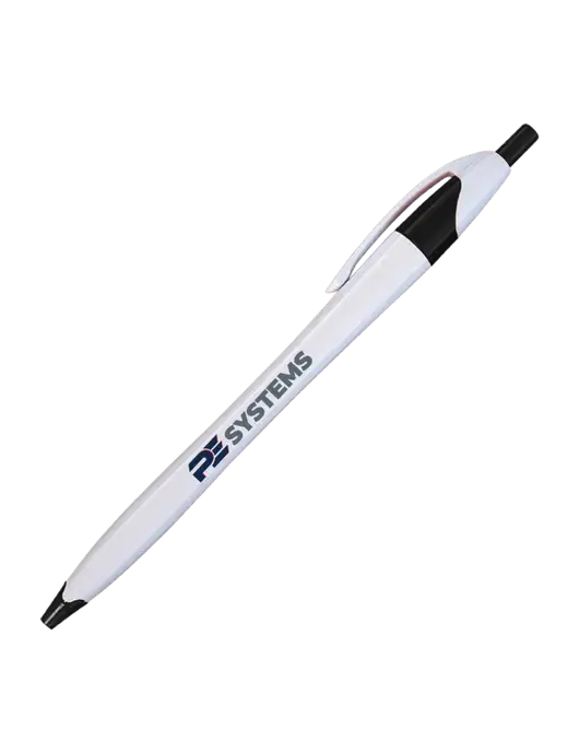 Novella White/Black Classic Pen - Blue Ink w/PE Systems Logo