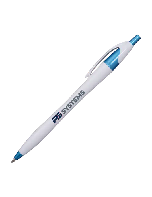 Novella White/Blue Shimmer Pen - Blue Ink w/PE Systems Logo
