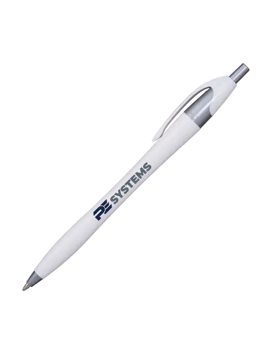 Novella White/Silver Shimmer Pen - Blue Ink w/PE Systems Logo