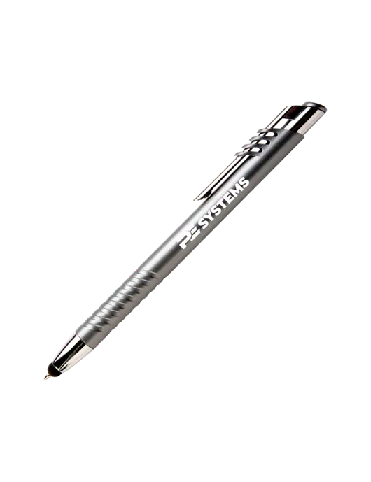 Schirhart Grey Stylus Pen - Blue Ink w/PE Systems Logo