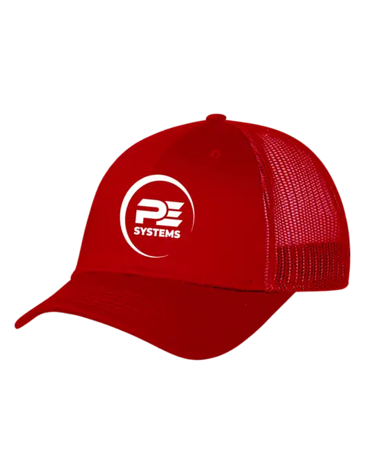 Red Mesh Trucker Cap Snap Back w/PE Systems Logo