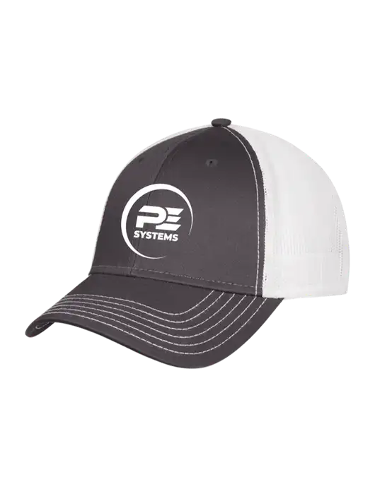 Dark Grey/White Mesh Trucker Cap Snap Back w/PE Systems Logo