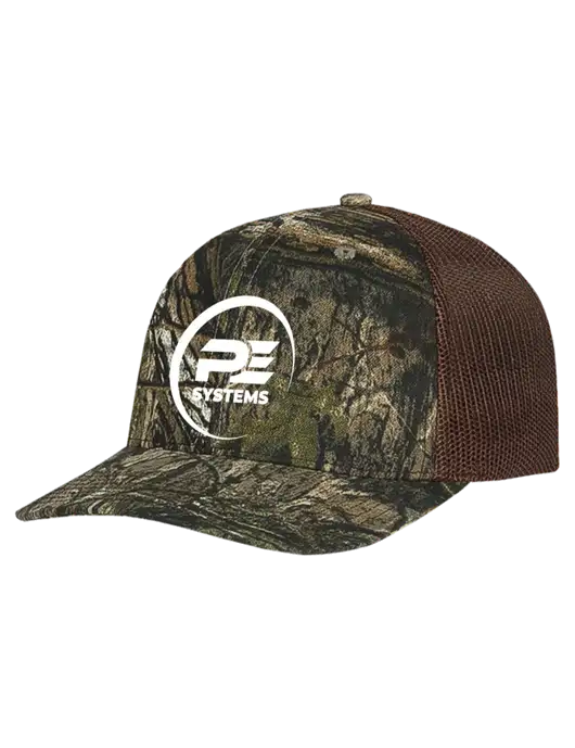 Mossy Oak Country DNA Camo/Brown Mesh Trucker Cap Snap Back w/PE Systems Logo