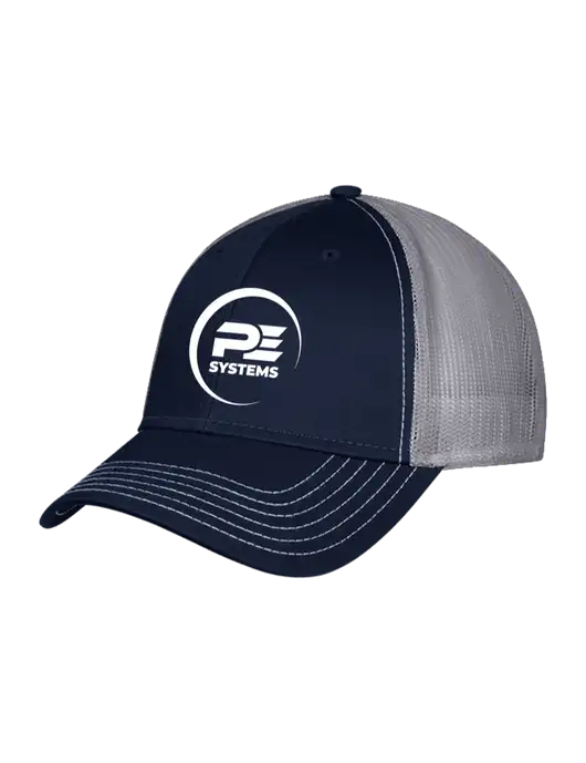 Navy & Grey Mesh Trucker Cap Snap Back w/PE Systems Logo