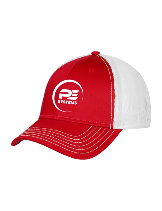 Red/White Mesh Trucker Cap Snap Back w/PE Systems Logo