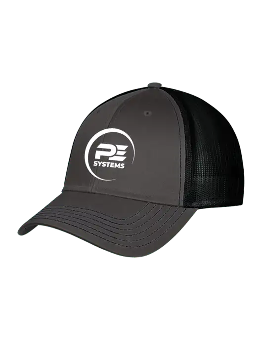 Charcoal & Black Mesh Trucker Cap Snap Back w/PE Systems Logo