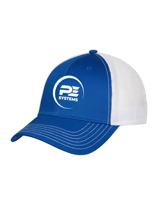 Royal/White Mesh Trucker Cap Snap Back w/PE Systems Logo
