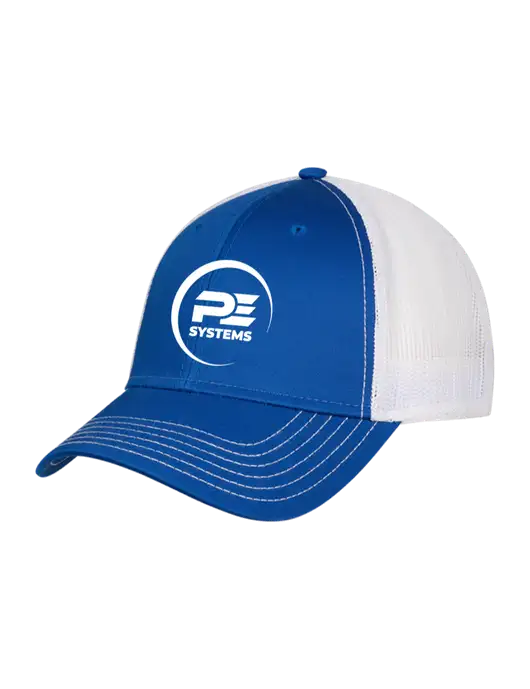 Royal & White Mesh Trucker Cap Snap Back w/PE Systems Logo
