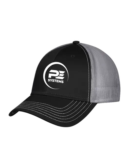 Black/Medium Dark Grey Mesh Trucker Cap Snap Back w/PE Systems Logo
