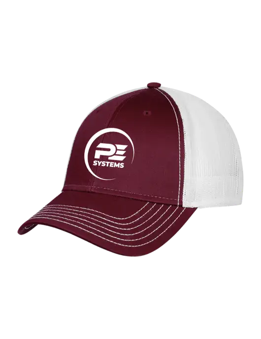 Maroon/Maroon/White Mesh Trucker Cap Snap Back w/PE Systems Logo