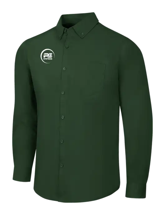 Forest Green Long Sleeve Carefree Poplin Shirt w/PE Systems Logo
