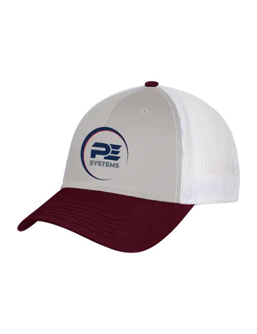 Maroon/Heather Grey/White Mesh Trucker Cap Snap Back w/PE Systems Logo